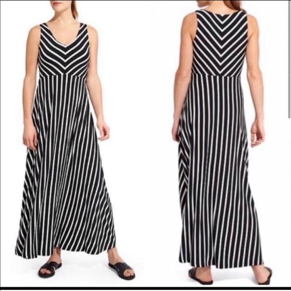 Athleta Black and White Striped Long Maxi Dress Sleeveless Size Small - Picture 2 of 9